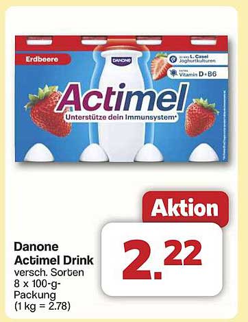 Danone Actimel Drink Erdbeere 8 x 100-g-Packung