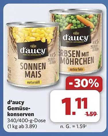 d'aucy Gemüsekonserven - Sonnenmaiskörner & Erbsen mit Möhrchen