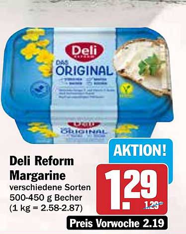 Deli Reform Margarine verschiedene Sorten 500-450 g Becher