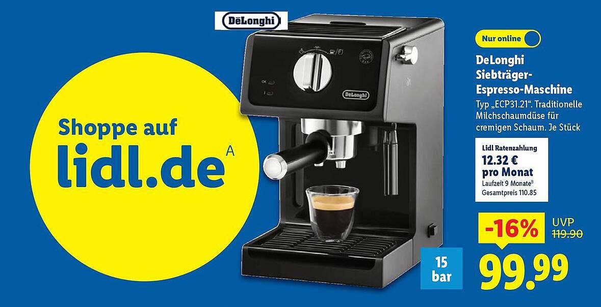 DeLonghi Siebträger-Espresso-Maschine Typ „ECP31.21“