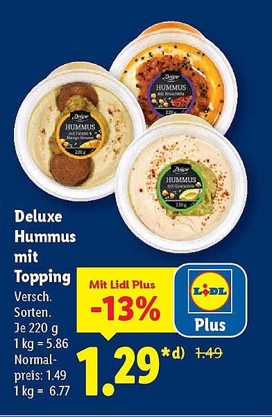 Deluxe Hummus mit Topping - Verschiedene Sorten