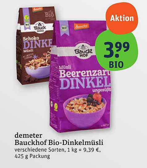 demeter Bauckhof Bio-Dinkelmüsli - verschiedene Sorten