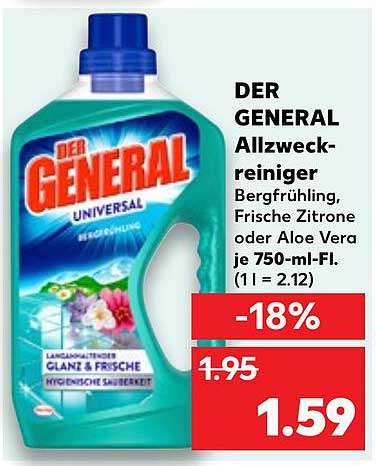 DER GENERAL Allzweckreiniger Bergfrühling, Frische Zitrone oder Aloe Vera je 750-ml-Fl.