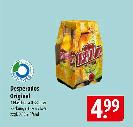 Desperados Original 4 Flaschen à 0,33 Liter
