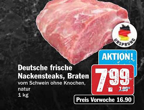 Deutsche frische Nackensteaks, Braten vom Schwein ohne Knochen, natur - 1 kg