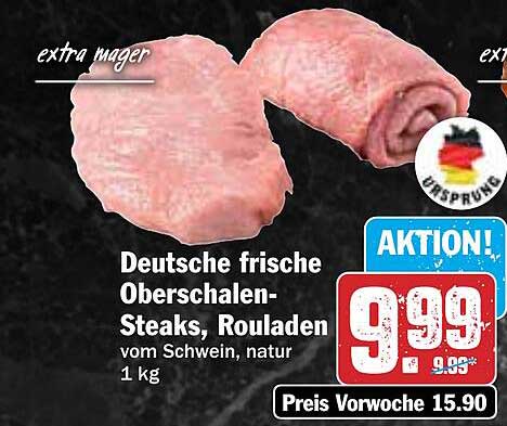 Deutsche frische Oberschalen-Steaks, Rouladen vom Schwein, natur 1 kg