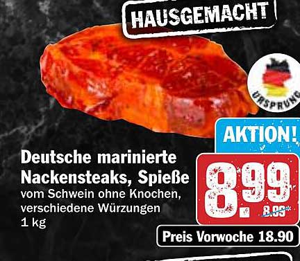 Deutsche marinierte Nackensteaks, Spieße vom Schwein ohne Knochen, verschiedene Würzungen 1 kg