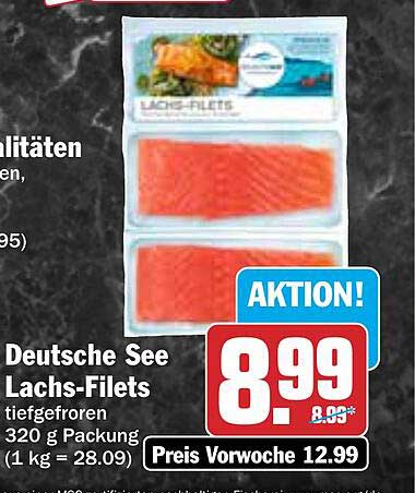 Deutsche See Lachs-Filets 320 g Packung tiefgefroren