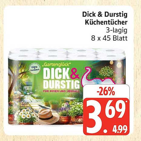 Dick & Durstig Küchentücher 3-lagig 8 x 45 Blatt