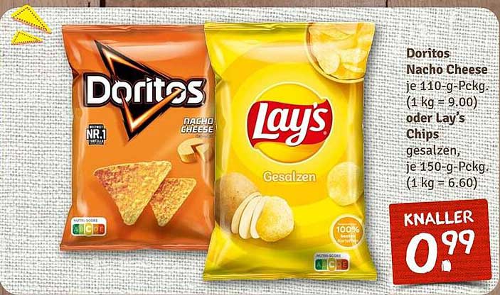 Doritos Nacho Cheese oder Lay's Chips Gesalzen