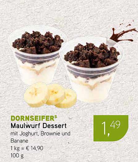 DORNSEIFERS® Maulwurf Dessert mit Joghurt, Brownie und Banane