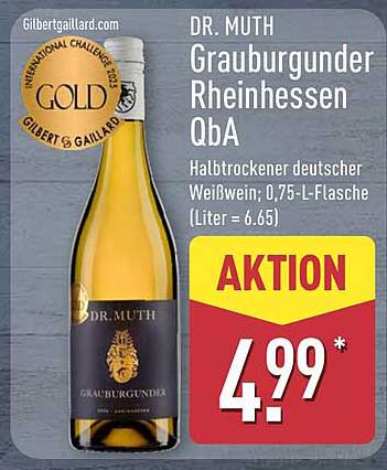 DR. MUTH Grauburgunder Rheinhessen QbA - Halbtrockener deutscher Weißwein