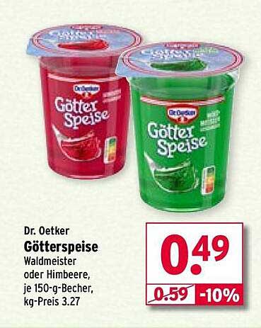 Dr. Oetker Götterspeise Waldmeister oder Himbeere, je 150-g-Becher