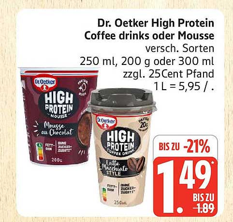 Dr. Oetker High Protein Coffee drinks oder Mousse - verschiedene Sorten