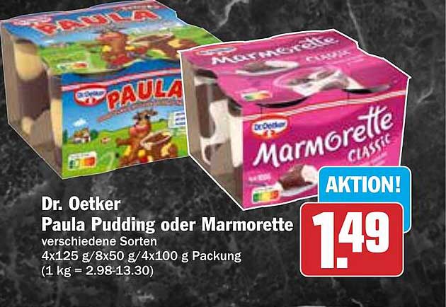 Dr. Oetker Paula Pudding oder Marmorette - verschiedene Sorten