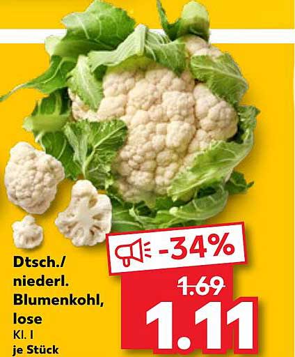 Dtsch./ niederl. Blumenkohl, lose, Kl. I je Stück