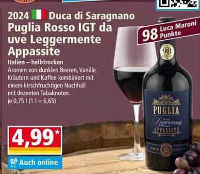 Duca di Saragnano Puglia Rosso IGT da uve Leggermente Appassite