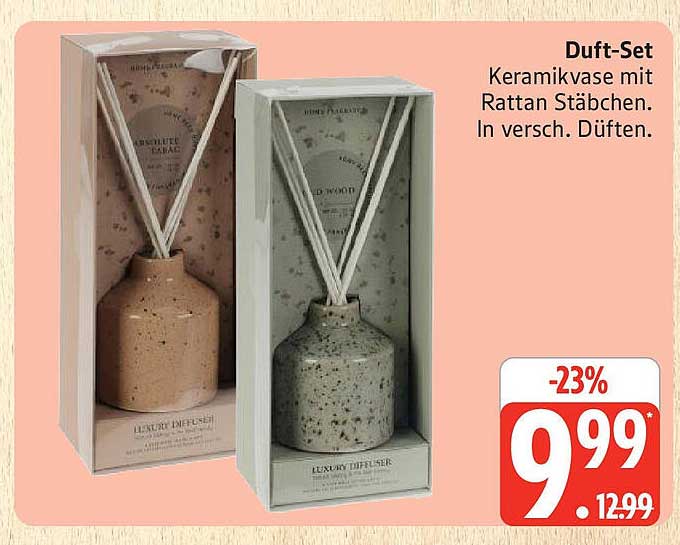 Duft-Set Keramikvase mit Rattan-Stäbchen in verschiedenen Düften