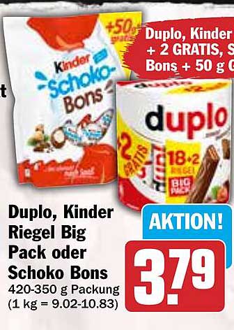 Duplo, Kinder Riegel Big Pack oder Schoko Bons 420-350 g