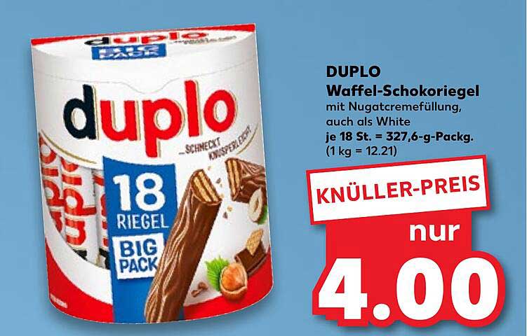 DUPLO Waffel-Schokoriegel mit Nugatcremefüllung, auch als White