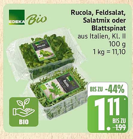 EDEKA Bio Rucola, Feldsalat, Salatmischung oder Blattspinat aus Italien