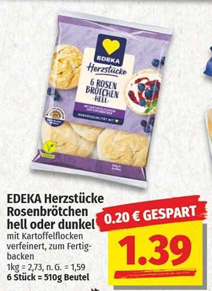 EDEKA Herzstücke Rosenbrötchen hell oder dunkel