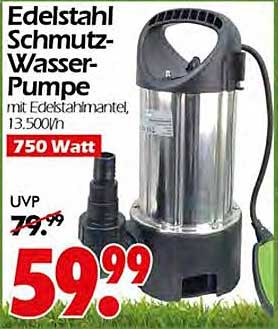 Edelstahl Schmutz-Wasser-Pumpe mit Edelstahlmantel, 13.500 l/h, 750 Watt