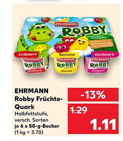 EHRMANN Robby Früchte-Quark, halb fett, verschiedene Sorten, je 6 x 50-g-Becher