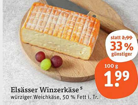Elsässer Winzerkäse 5 - würziger Weichkäse, 50% Fett i. Tr.
