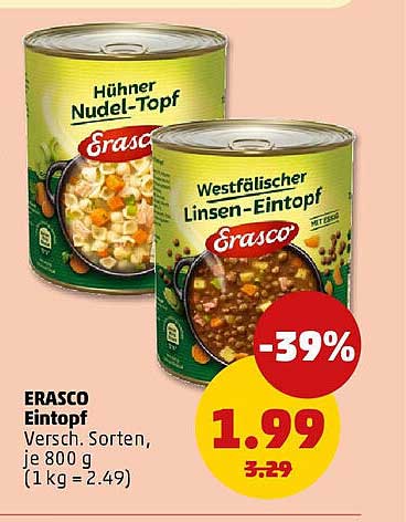 ERASCO Eintopf - Hühner Nudel-Topf & Westfälischer Linsen-Eintopf