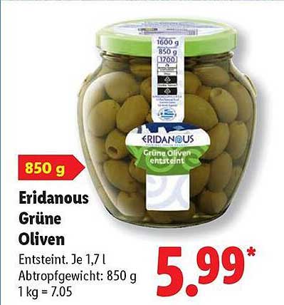 Eridanous Grüne Oliven 850 g