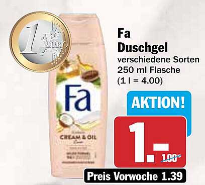 Fa Duschgel verschiedene Sorten 250 ml Flasche (1 l = 4,00 €)
