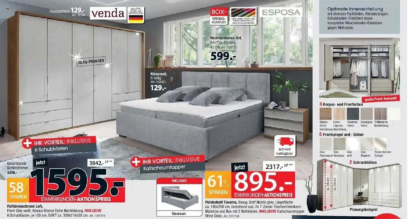 Faltürausschrank Loft mit Glasfronten und 6 Schubläden