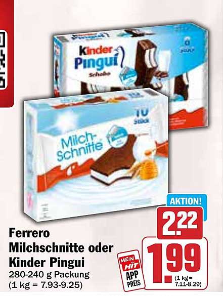Ferrero Milchschnitte oder Kinder Pingui - 280-240 g Packung