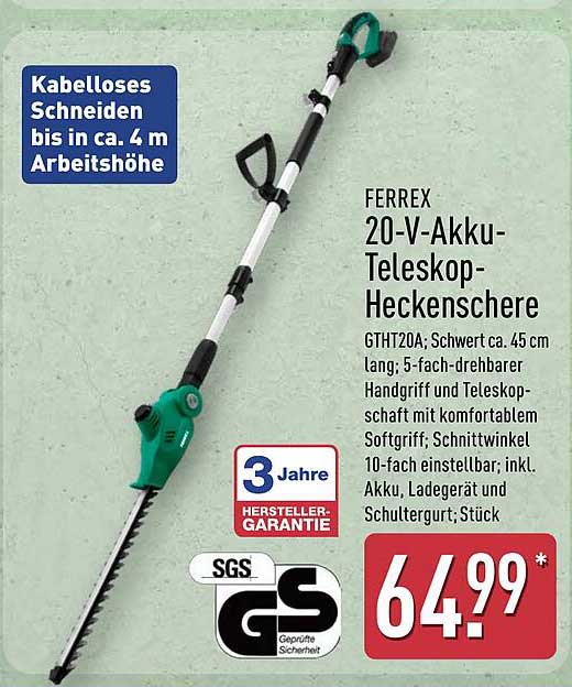 FERREX 20-V-Akku-Teleskop-Heckenschere