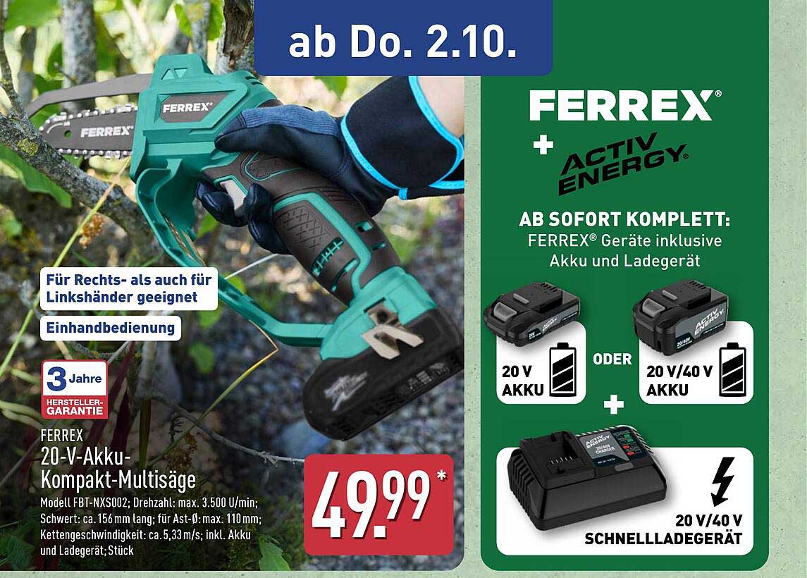 FERREX 20-V-Akkusäge - ideal für jeden Gartenliebhaber