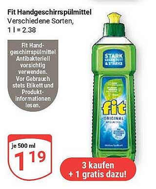 Fit Handgeschirrspülmittel - Verschiedene Sorten 1 L = 2,38