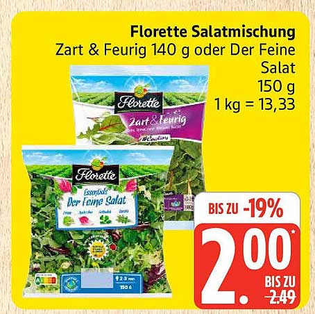 Florette Salatmischung Zart & Feurig 140 g oder Der Feine Salat 150 g