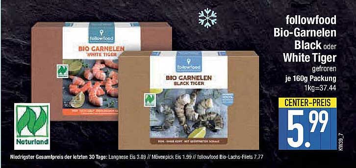 followfood Bio-Garnelen Black oder White Tiger gefroren je 160g Packung