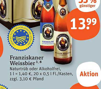 Franziskaner Weissbier 1,8 Naturtrüb oder Alkoholfrei