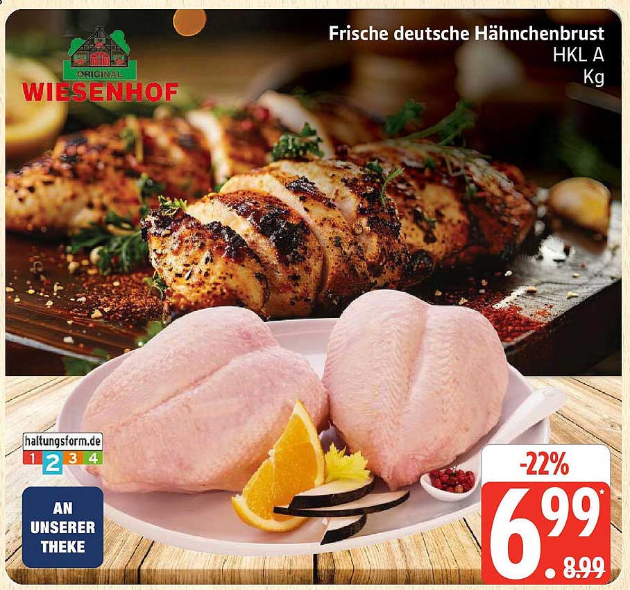 Frische deutsche Hähnchenbrust HKL A Kg