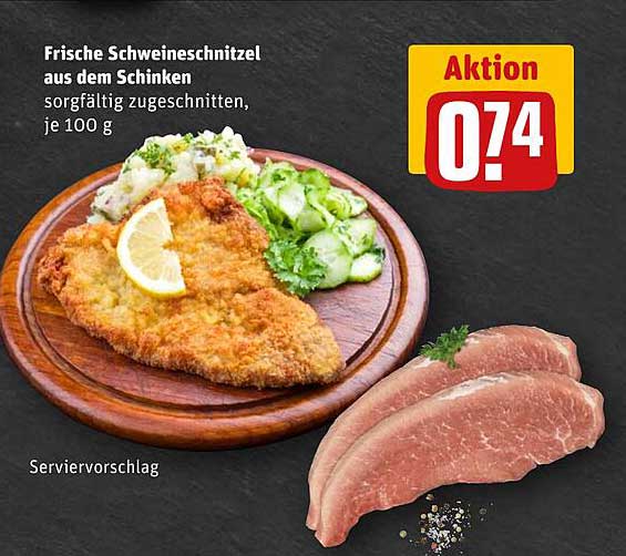 Frische Schweineschnitzel aus dem Schinken, sorgfältig zugeschnitten, je 100 g
