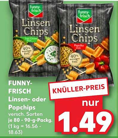 FUNNY-FRISCH Linsen- oder Popchips verschiedene Sorten je 80 - 90-g-Pack.