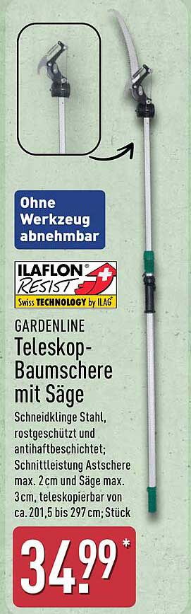 GARDENLINE Teleskop-Baumschere mit Säge