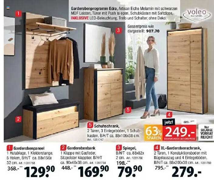 Garderobenprogramm Edra - Artisan Eiche Melamin