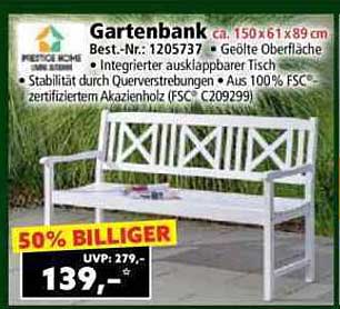 Gartenbank mit integriertem ausklappbarem Tisch