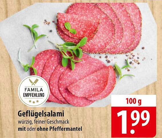 Geflügelsalami - würzig, feiner Geschmack mit oder ohne Pfeffermantel