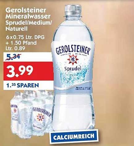 Gerolsteiner Mineralwasser Sprudel/Medium/Naturell 6x0,75 Ltr.