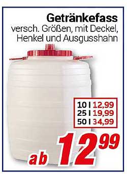 Getränkefass verschiedene Größen, mit Deckel, Henkel und Ausgusshahn