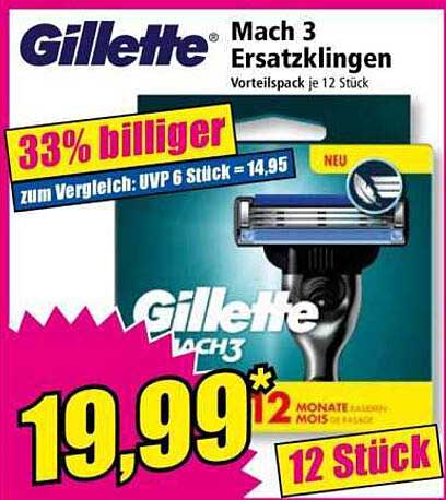Gillette Mach 3 Ersatzklingen - Vorteilspack je 12 Stück